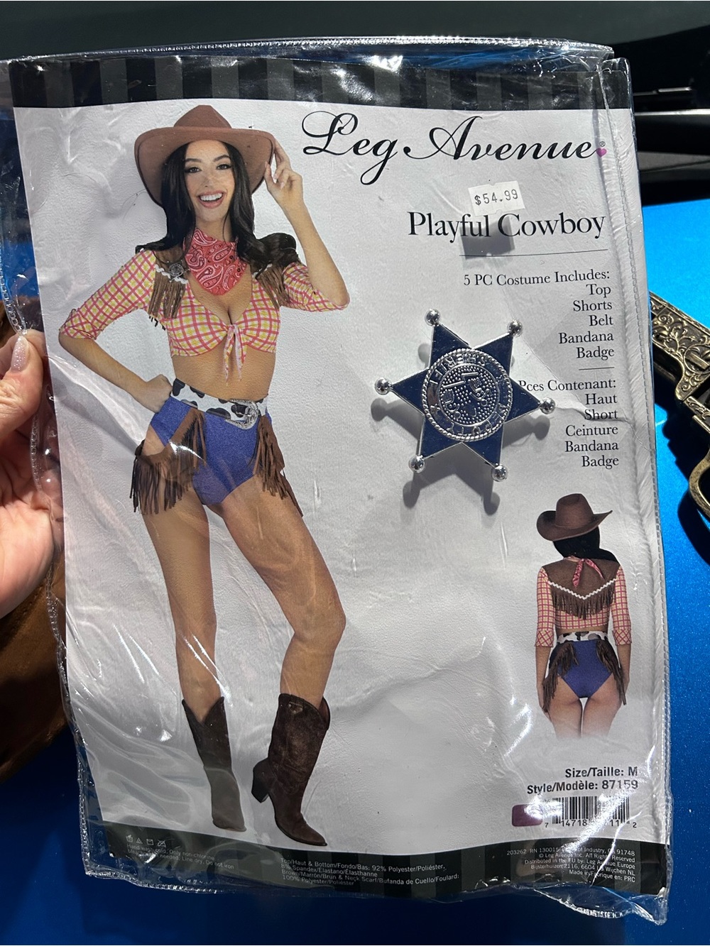Leg Avenue Western Cowgirl Costume — Red Bandana, Blue Shorts